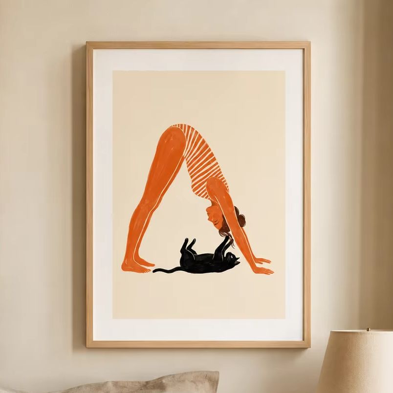 Home Decor Yoga - Yoga With Cat Poster,Canvas Wall Print,Modern