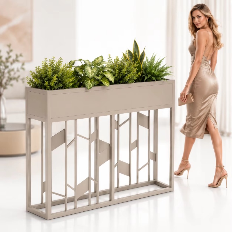 Room Divider Screen - Matte Black Metal Planter Box 80cm