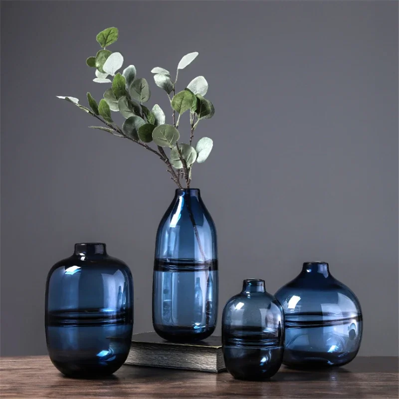 Glass Vase Nordic - Minimalist Blue Black Glass Vase Home