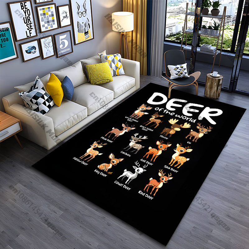 Home Decor Yoga - Different deer species illustrated carpet Yoga