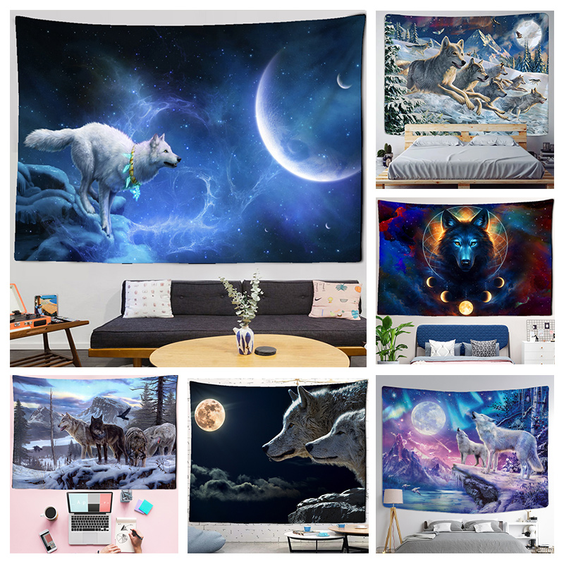 Home Decor Yoga - Fantasy wolf tapestry wall hanging animal