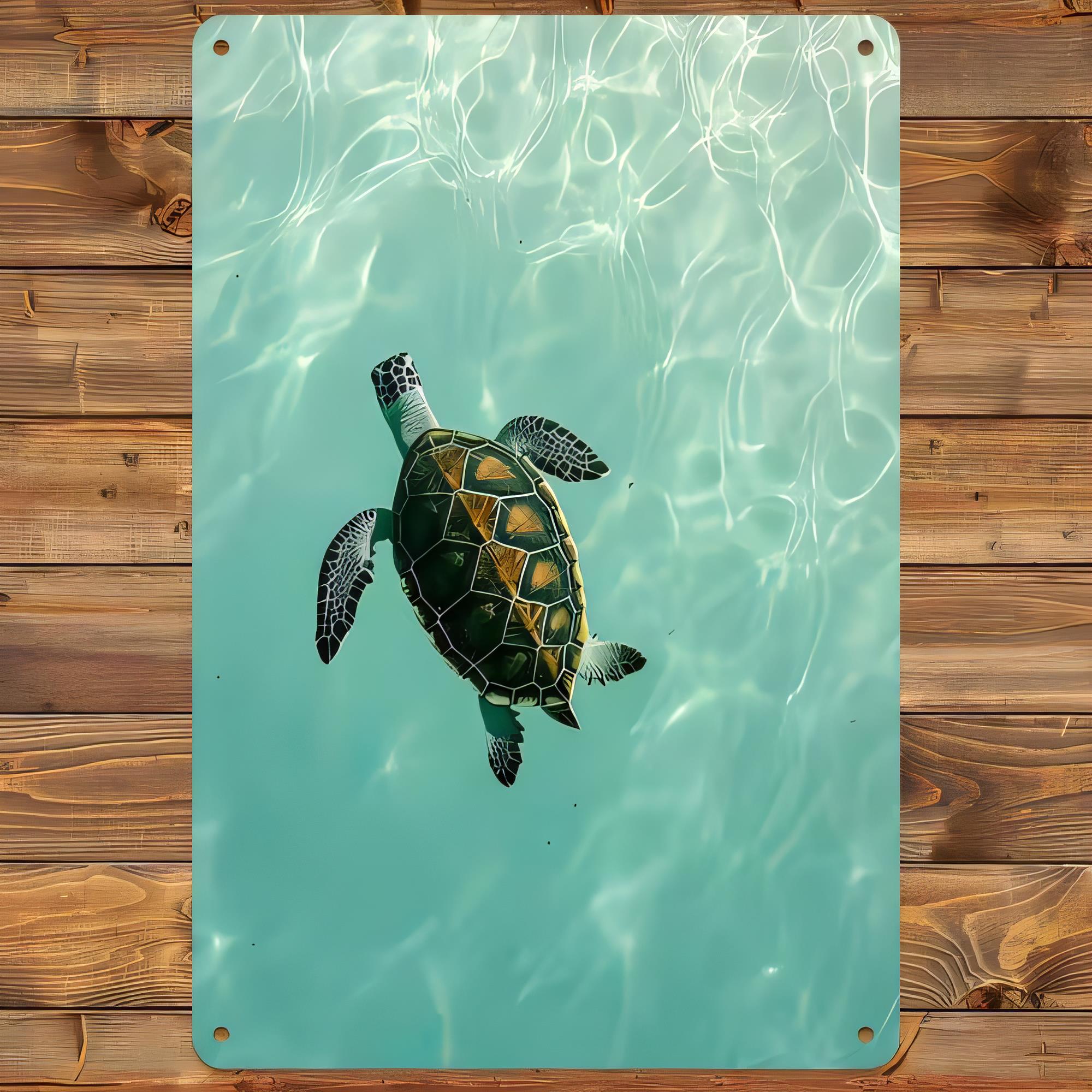 Home Decor Nautical - Tin Sign Sea Turtle Underwater Wave