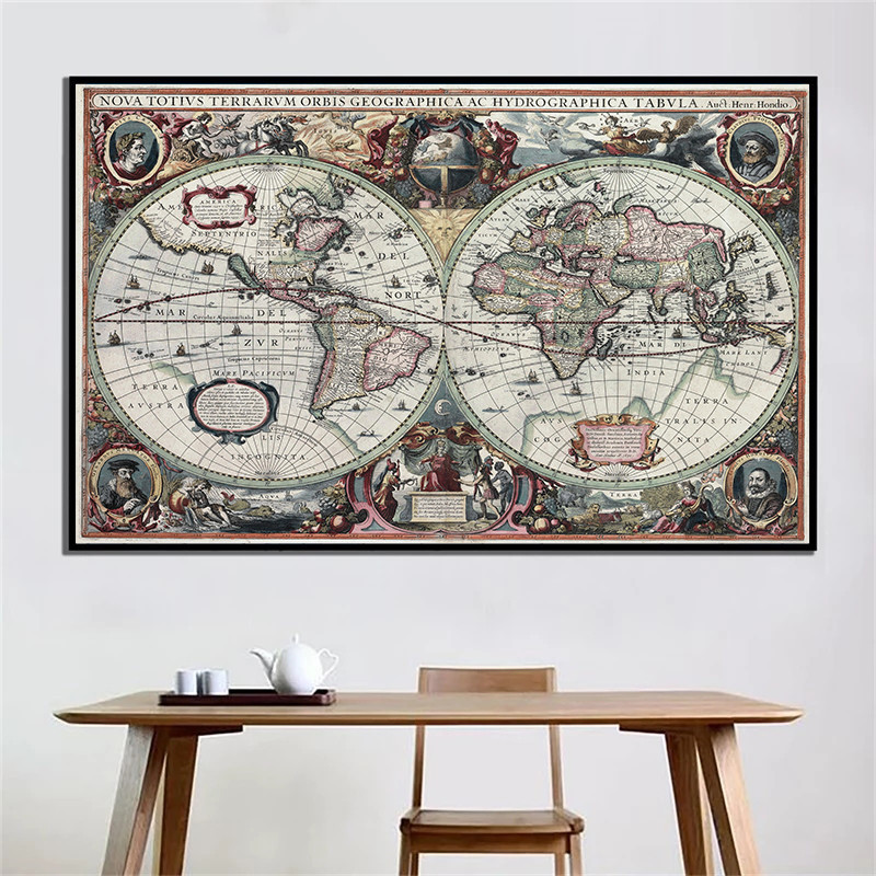 Home Decor Nautical - Retro World Map Nautical Ocean Map