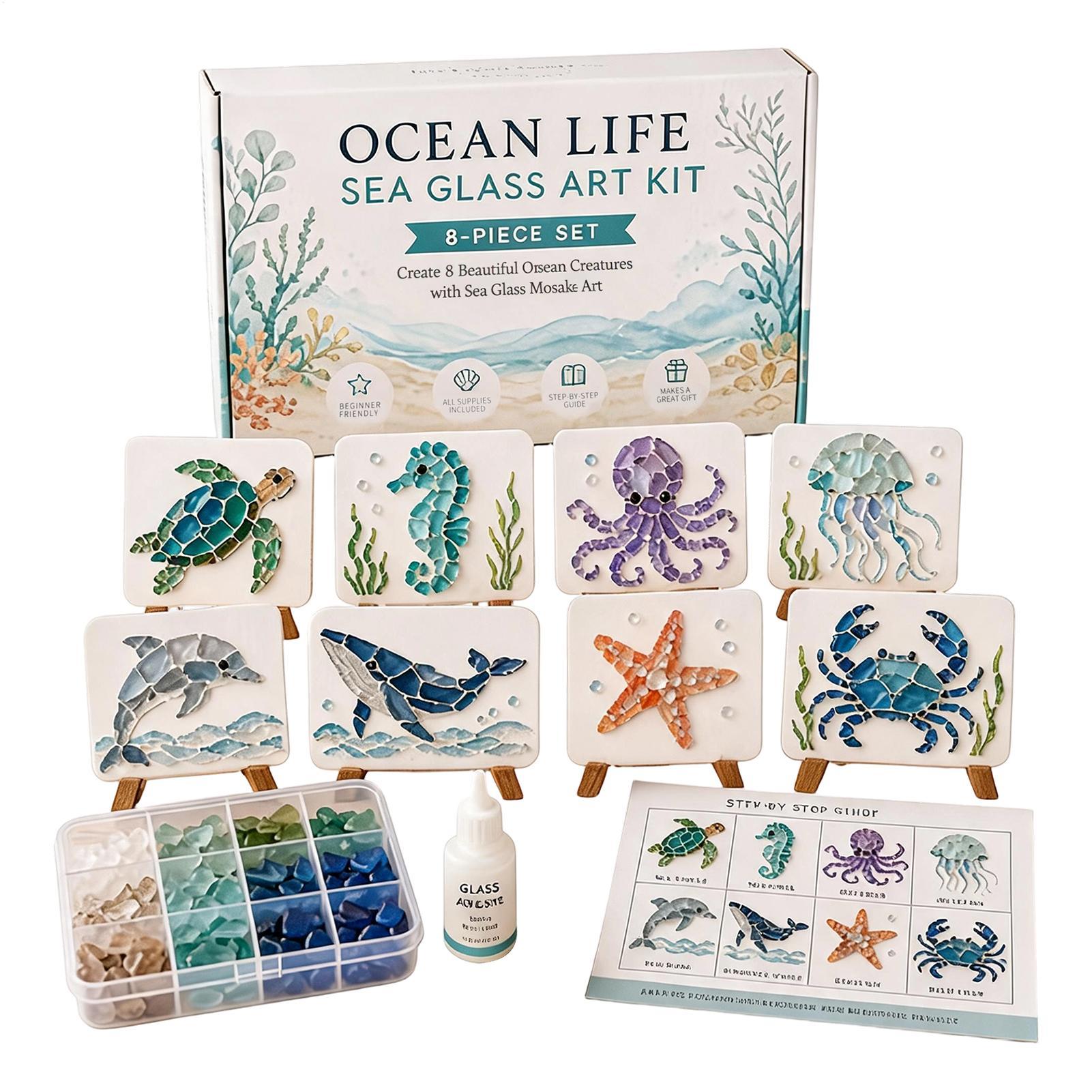 Home Decor Nautical - 1pc Ocean Life Sea Glass Mosaic
