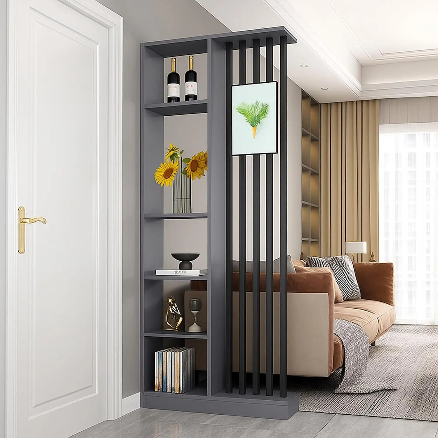Room Divider Screen - Wall Room Divider with Storage Shelves,