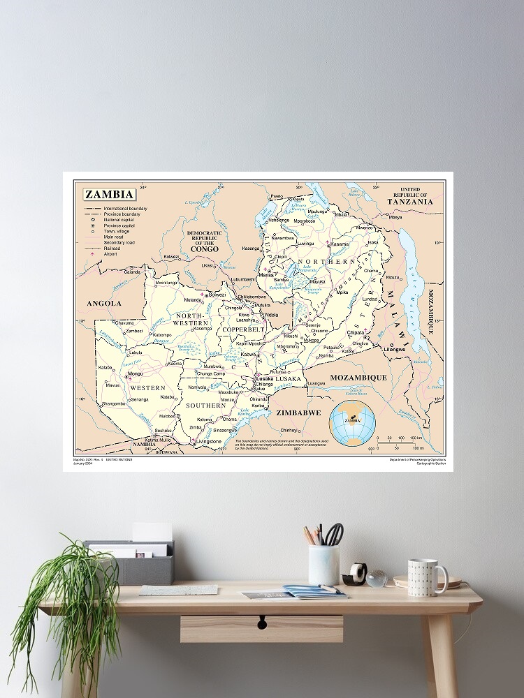 Zambia Map, Print Art Canvas P - Home Decor Zambia 评论和价格