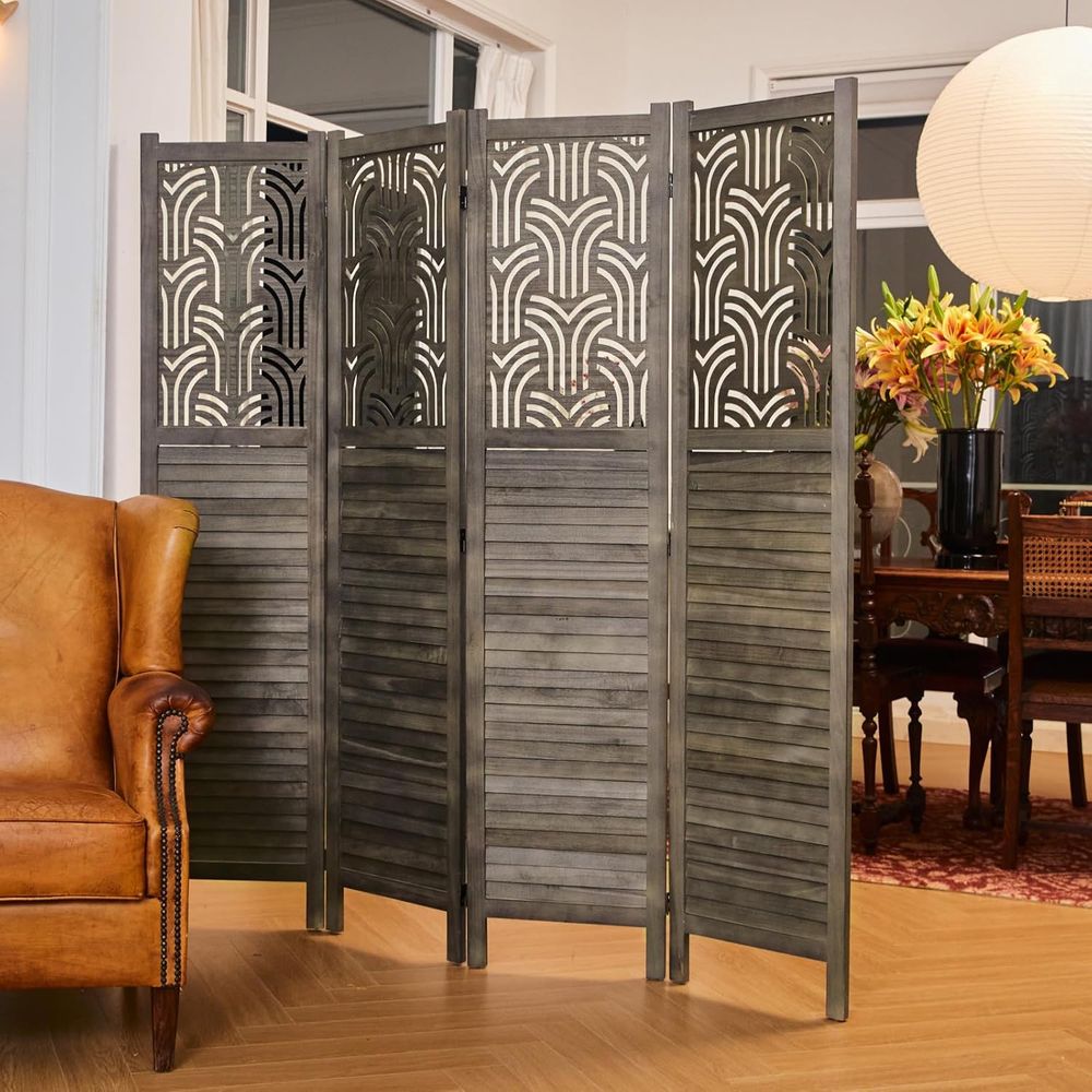 66.9 4-Panel Wooden Carved Roo - Room Divider Screen 评论和价格
