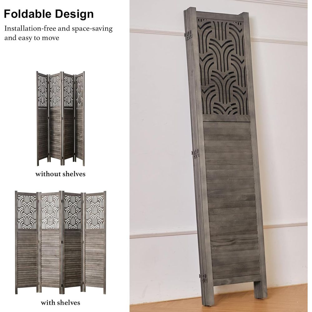 66.9 4-Panel Wooden Carved Roo - Room Divider Screen 评论和价格