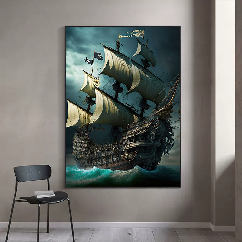 Abstract Pirate Ship Sea Moon  - Home Decor Nautical 评论和价格