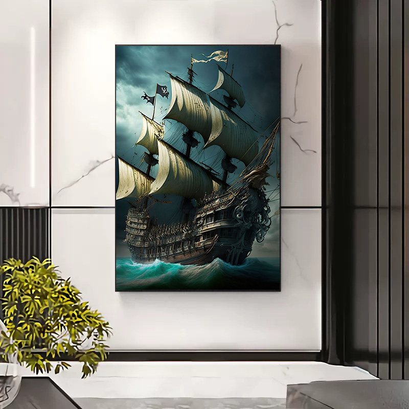 Abstract Pirate Ship Sea Moon  - Home Decor Nautical 评论和价格