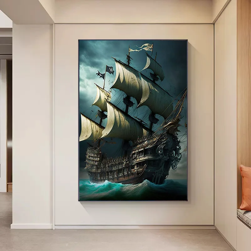 Abstract Pirate Ship Sea Moon  - Home Decor Nautical 评论和价格