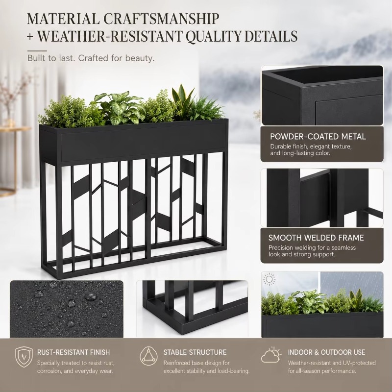 Matte Black Metal Planter Box  - Room Divider Screen 评论和价格
