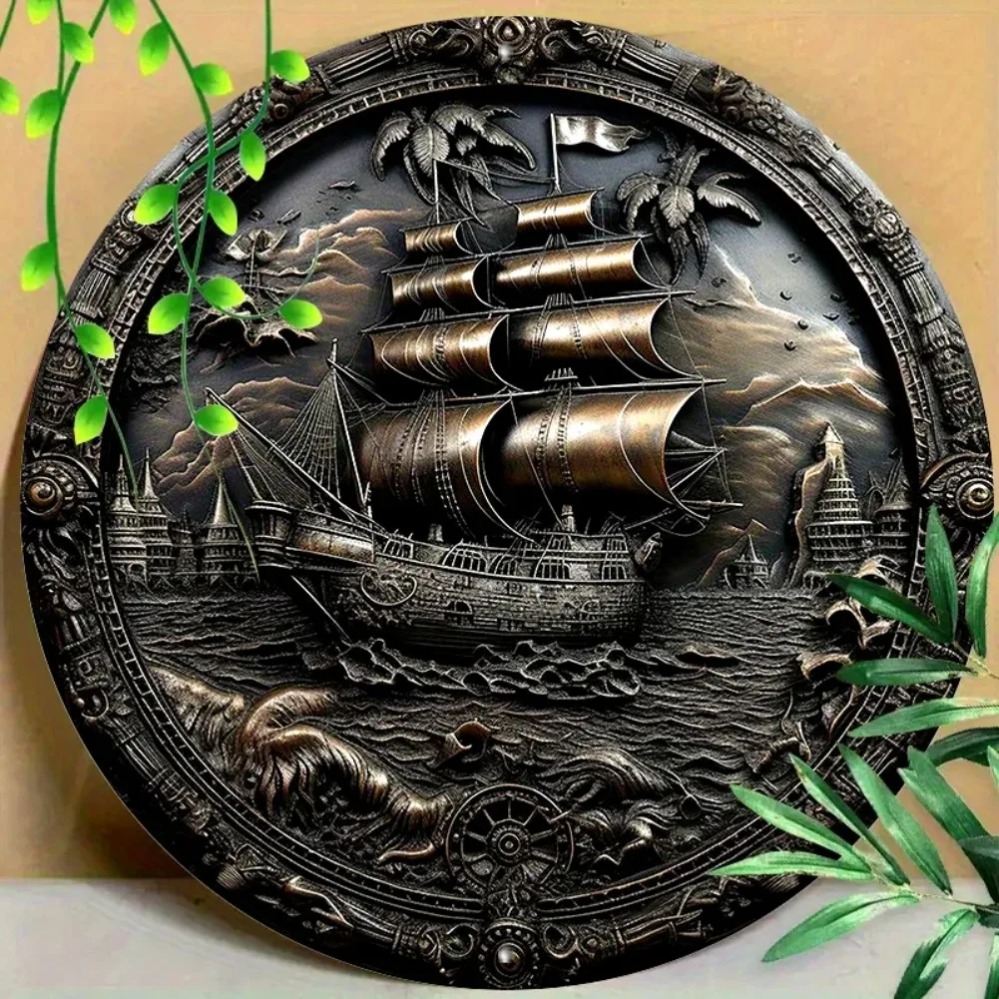 3D Pirate Ship Metal Wall Art: - Home Decor Nautical 评论和价格