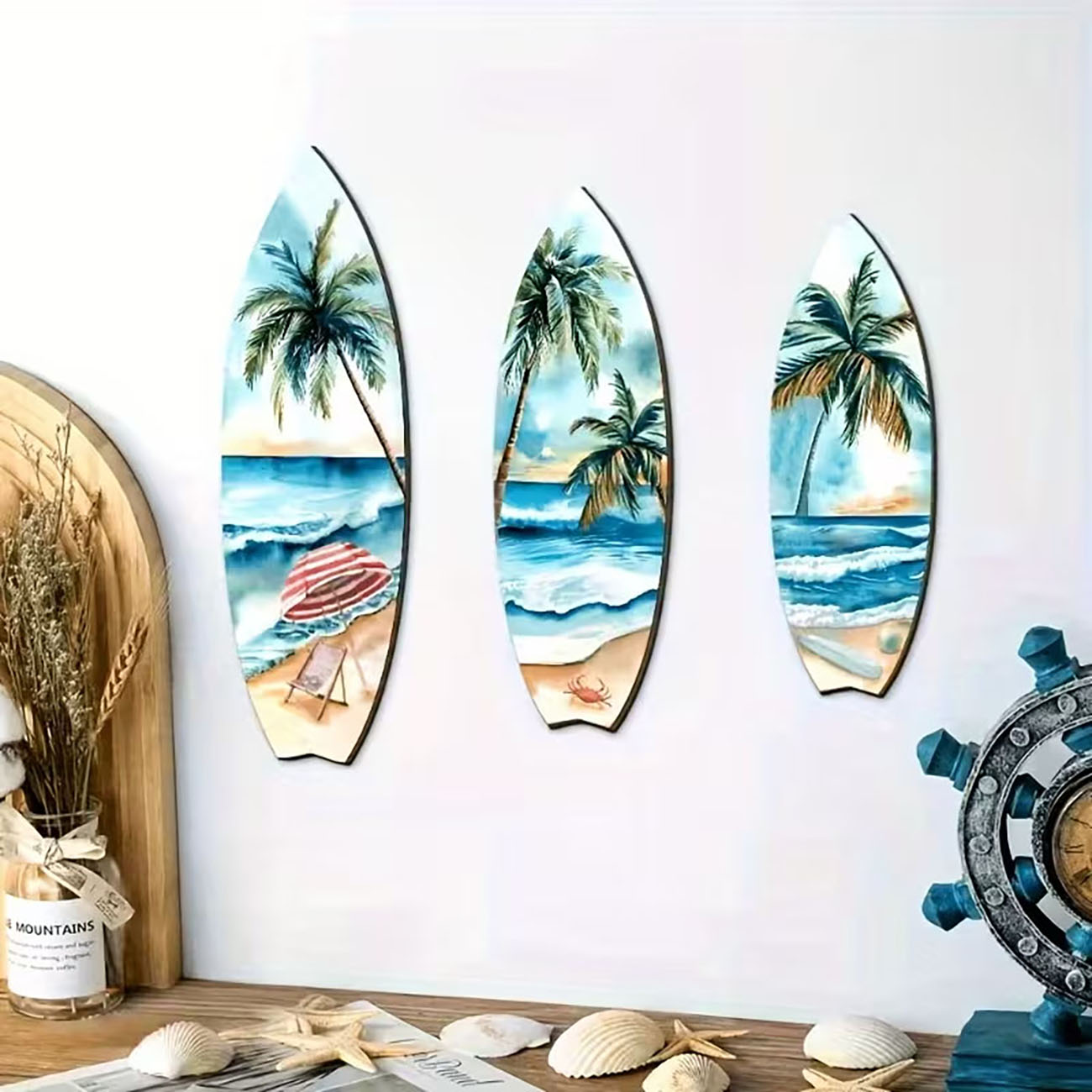 3pcs Ocean View Surfboard Wood - Home Decor Nautical 评论和价格