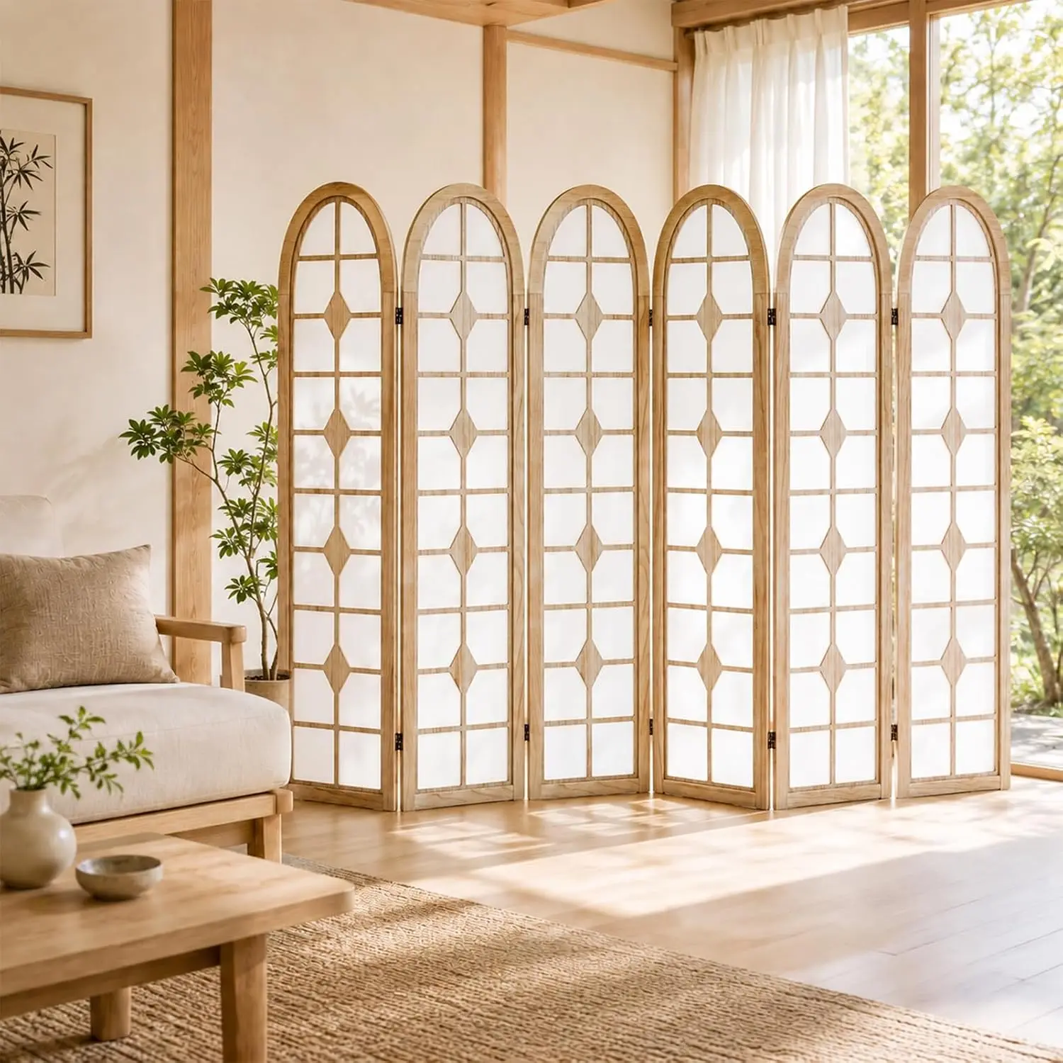 6 Panel Shoji Room Divider, Wo - Room Divider Screen 评论和价格