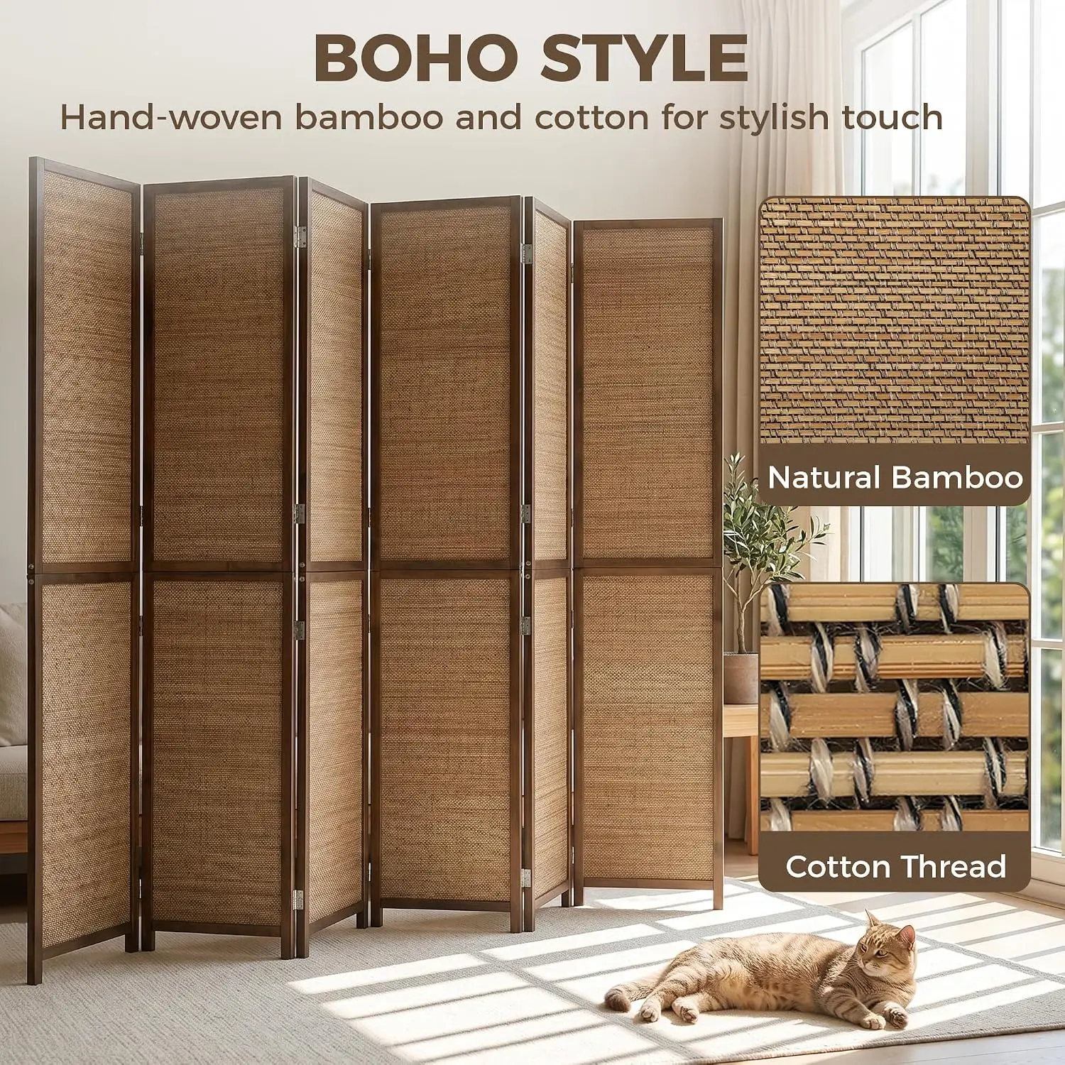 6 FT Room Divider, 6 Panel Han - Room Divider Screen 评论和价格