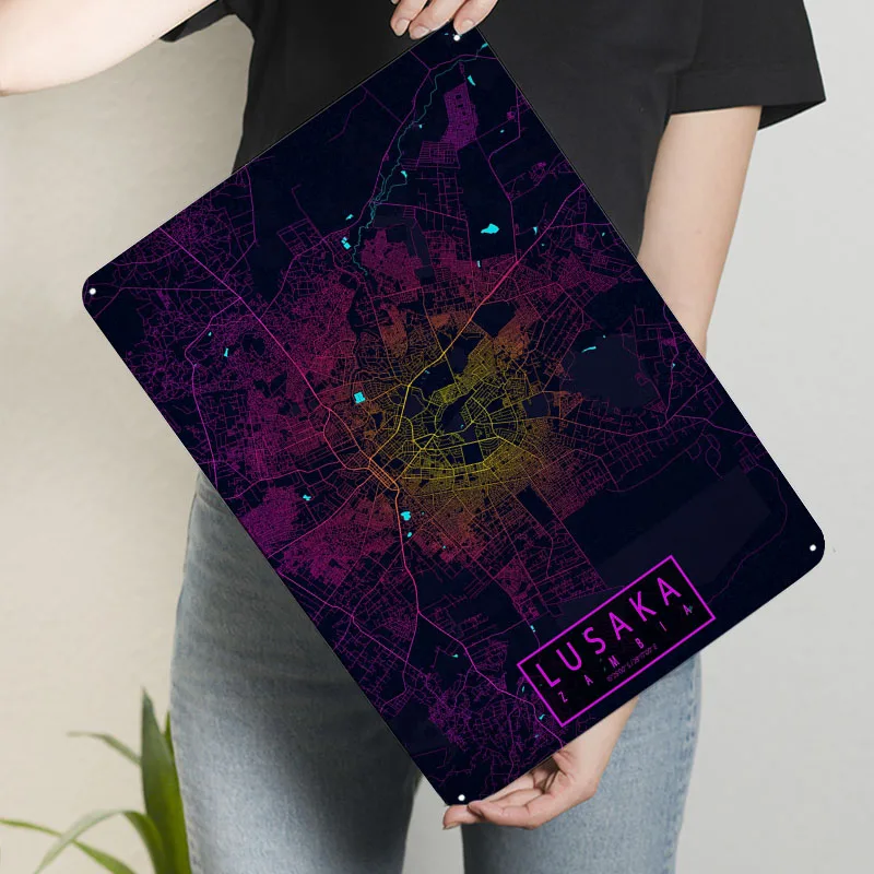 Lusaka City Map Zambia Neon Po - Home Decor Zambia 评论和价格
