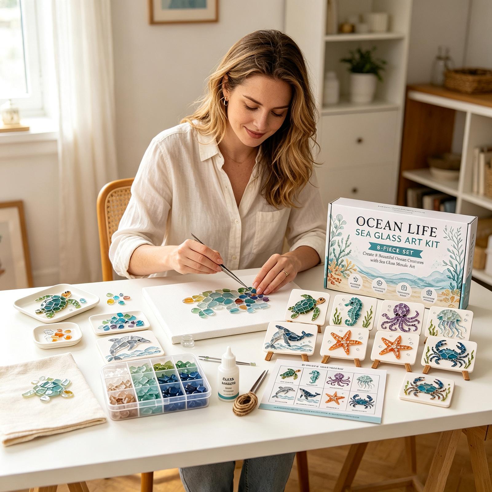 1pc Ocean Life Sea Glass Mosai - Home Decor Nautical 评论和价格