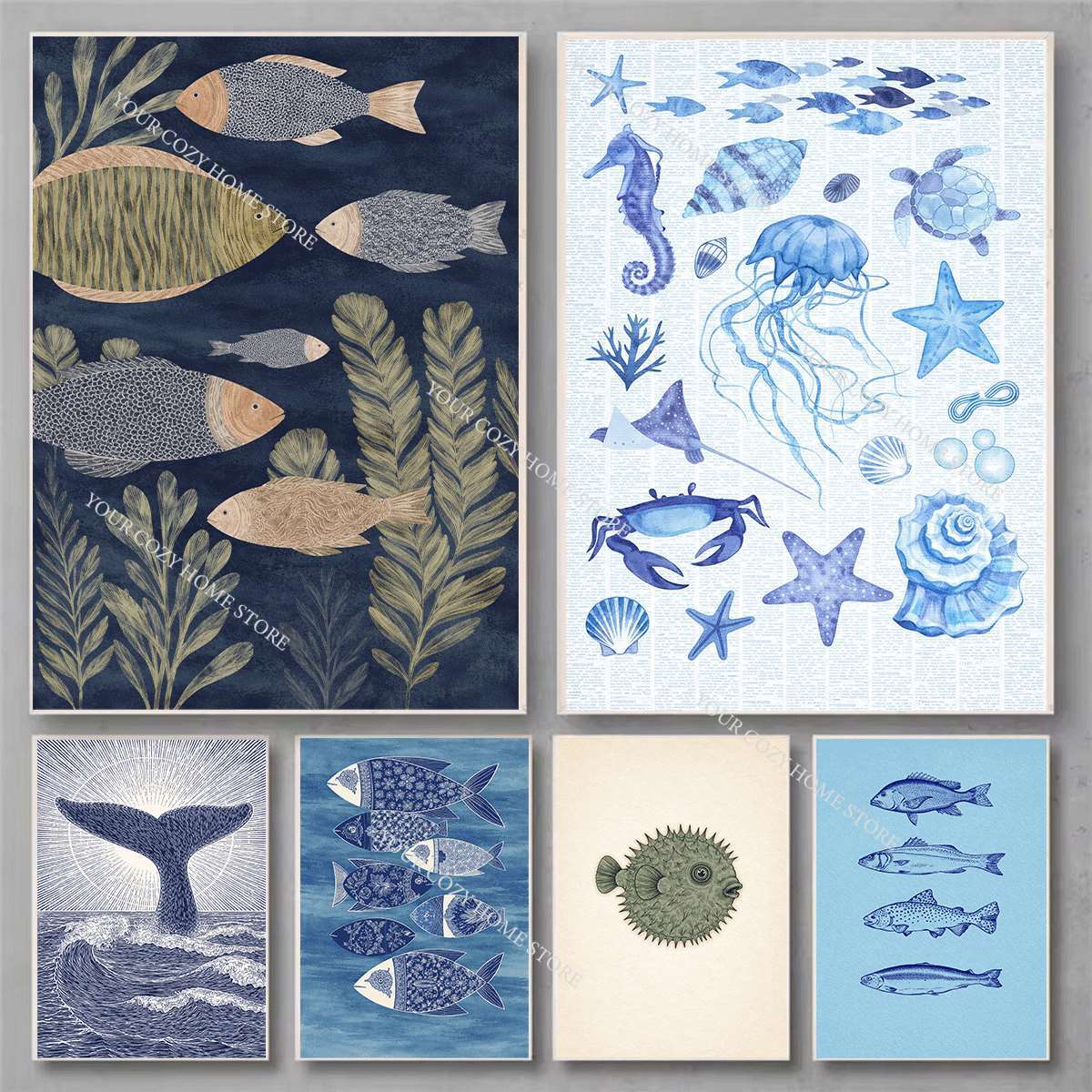 Minimalist Nautical Fish and W - Home Decor Nautical 评论和价格