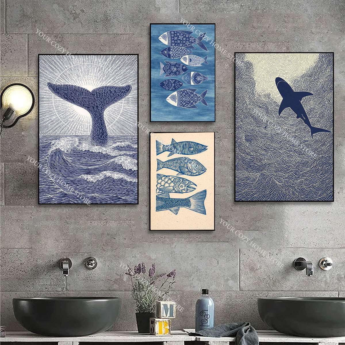 Minimalist Nautical Fish and W - Home Decor Nautical 评论和价格