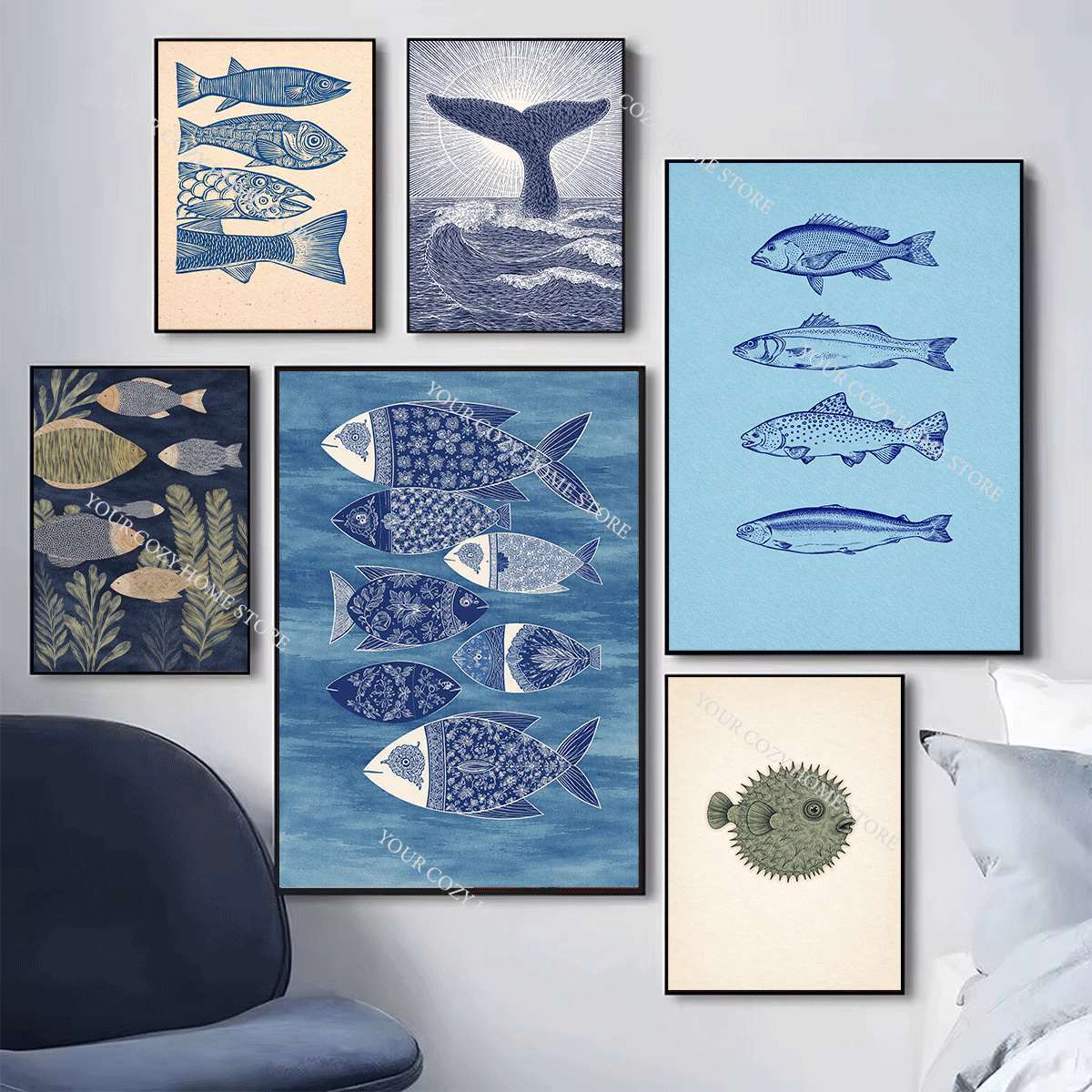 Minimalist Nautical Fish and W - Home Decor Nautical 评论和价格