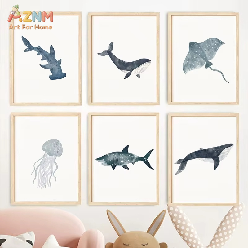 Sea Animals Watercolor Poster  - Home Decor Nautical 评论和价格