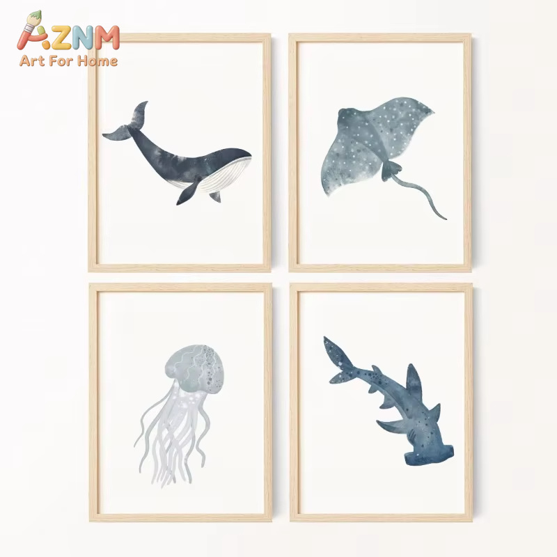 Sea Animals Watercolor Poster  - Home Decor Nautical 评论和价格