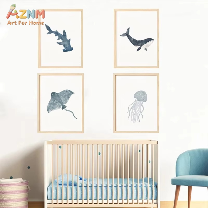 Sea Animals Watercolor Poster  - Home Decor Nautical 评论和价格